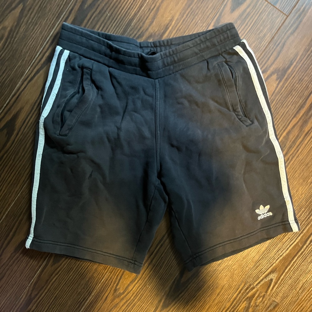 Adidas Black Shorts with Gray Stripes